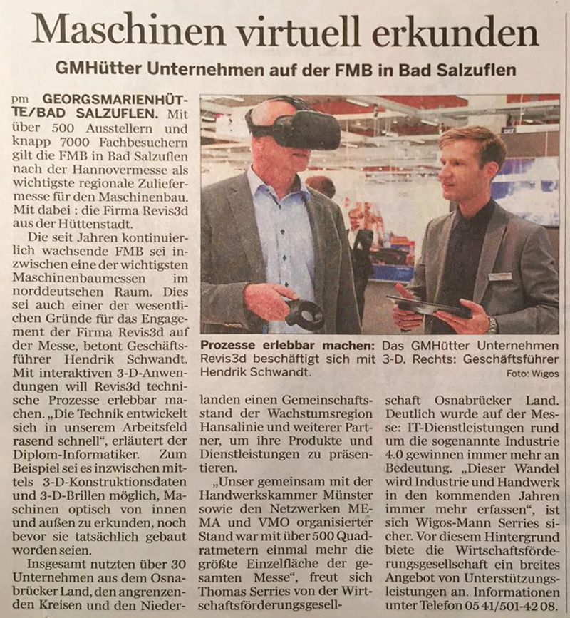 Artikel Maschinen virtuell erkunden (Neue Osnabrücker Zeitung Dezember 2017)