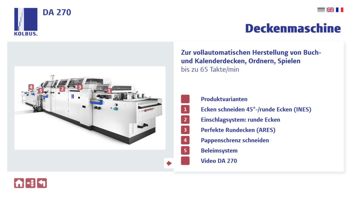 Webapp zur Produktpräsentation Kolbus Menü 1