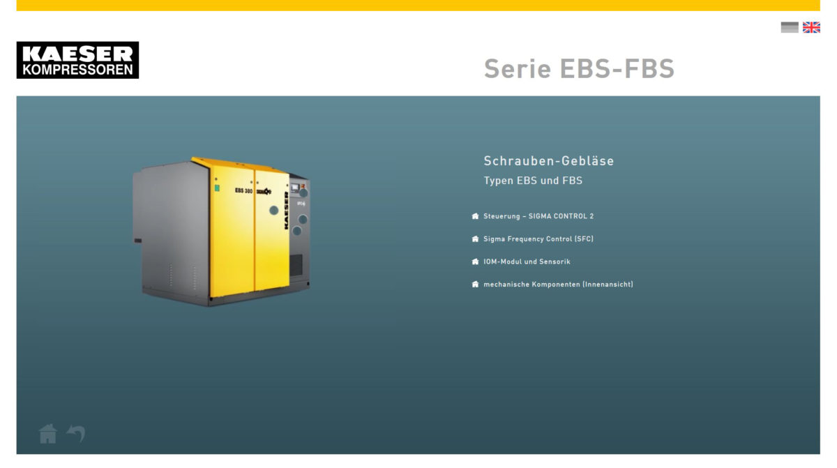 Webapp zur Produktpräsenation Kaeser Anlage Menü 2